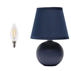 Simple Designs 8.66-in H Compact Ceramic Globe Table Lamp with Fabric Drum Shade - Blue