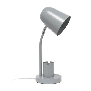 Simple Designs Sleek Essentials 15.75-in H Metal Table Desk Lamp with Compartment - Grey