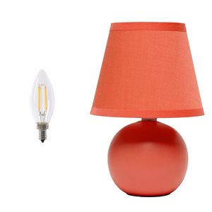Simple Designs 8.66-in H Compact Ceramic Globe Table Lamp with Fabric Drum Shade - Orange