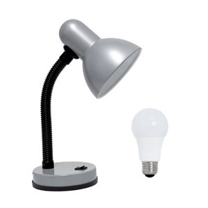 Simple Designs 14.25-in H Silver/Black Metal LED Light Desk Lamp with Flexible Neck