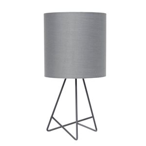 Simple Designs Down to the Wire 14-in H Grey Metal LED Table Lamp w/ Grey Fabric Drum Shade