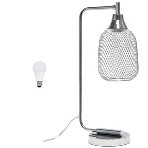 Elegant Designs 19-in H Industrial Mesh Wire Desk Lamp with LED Bulb - Chrome