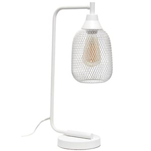 Elegant Designs 19-in H Matte White Metal Modern Desk Lamp w/ Mesh Wire Shade