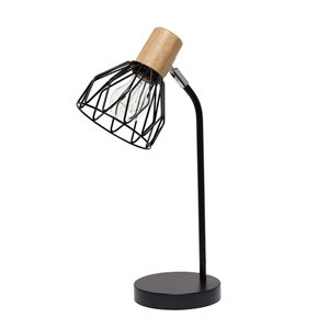 Simple Designs Farmhouse Fusion 18.19-in H Industrial Adjustable Cage Wire Office Accent Desk Lamp - Black
