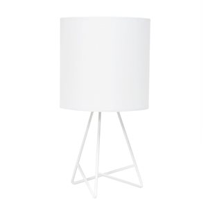 Simple Designs Down to the Wire 14-in H White Metal LED Table Lamp w/ White Fabric Drum Shade