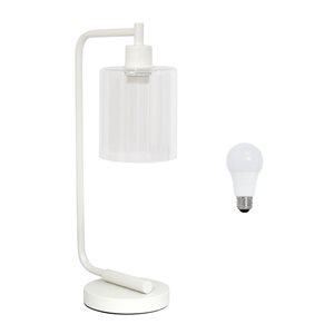 Simple Designs 18.8-in H Industrial Bronson Iron LED Light Lantern Desk Lamp with Glass Shade - White