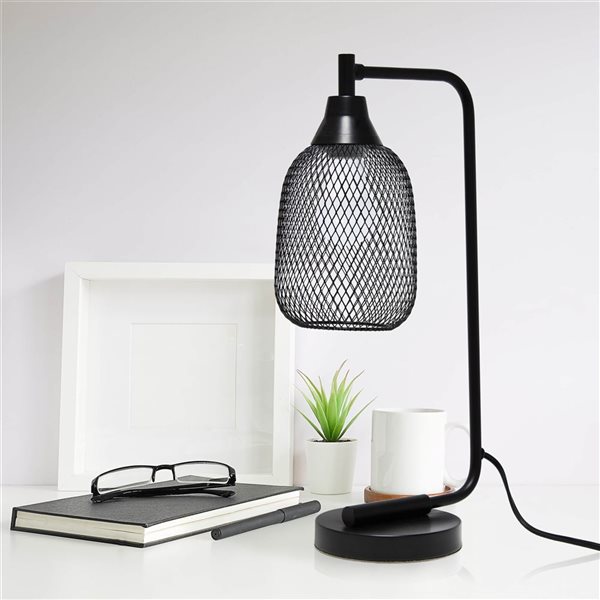 Elegant Designs 19-in H Matte Black Metal Modern Desk Lamp w/ Mesh Wire Shade