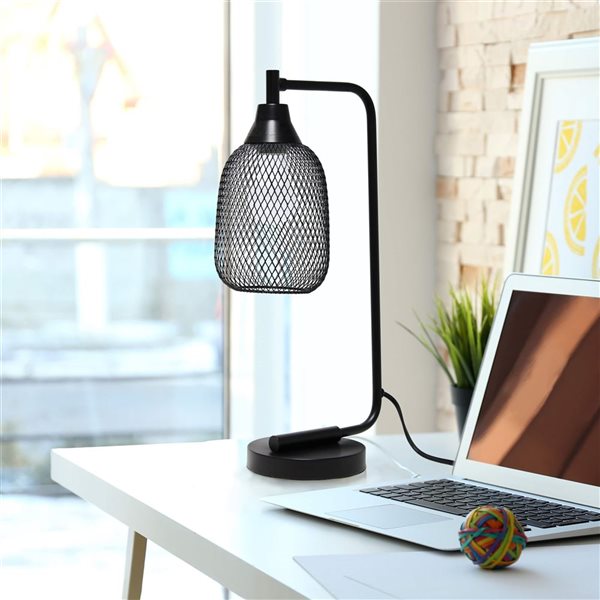 Elegant Designs 19-in H Matte Black Metal Modern Desk Lamp w/ Mesh Wire Shade
