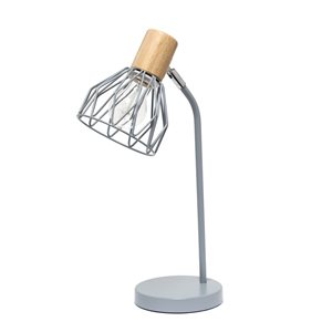 Simple Designs Farmhouse Fusion 18.19-in H Industrial Adjustable Cage Wire Office Accent Desk Lamp - Grey