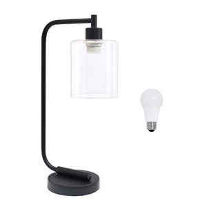 Simple Designs 18.8-in H Industrial Bronson Iron LED Light Lantern Desk Lamp with Glass Shade - Black