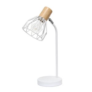 Simple Designs Farmhouse Fusion 18.19-in H Industrial Adjustable Cage Wire Office Accent Desk Lamp - White