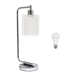 Simple Designs 18.8-in H Industrial Bronson Iron LED Light Lantern Desk Lamp with Glass Shade - Chrome