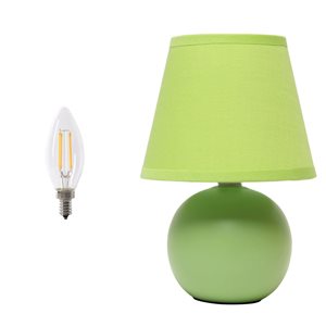 Simple Designs 8.66-in H Compact Ceramic Globe Table Lamp with Fabric Drum Shade - Green