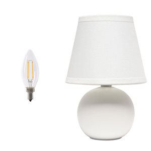 Simple Designs 8.66-in H Compact Ceramic Globe Table Lamp with Fabric Drum Shade - Off-White