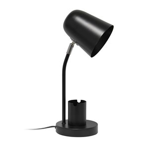 Simple Designs Sleek Essentials 15.75-in H Metal Table Desk Lamp with Compartment - Black