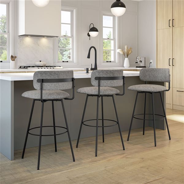 Amisco Yasmina 26-in Swivel Counter Stool - Grey Polyester / Black Metal