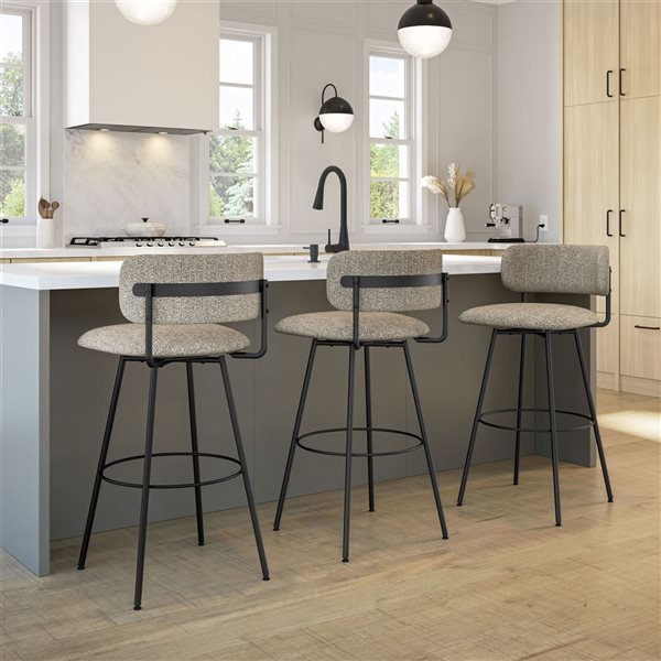 Amisco Yasmina 26-in Swivel Counter Stool - Greige Bouclé Polyester / Black Metal