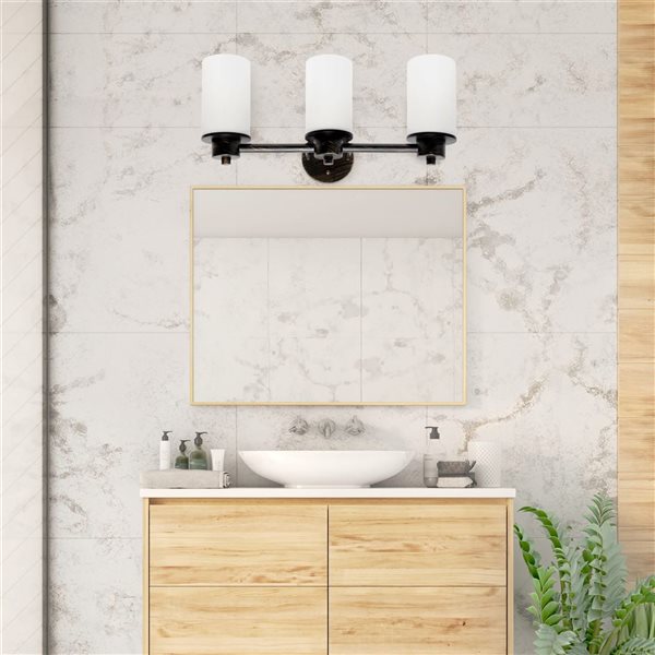 Lalia Home Essentix 3-Light Oil Rubbed Bronze Contemporary Wall Light Fixture w/ Opaque Glass and Round Backplate