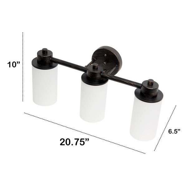 Lalia Home Essentix 3-Light Oil Rubbed Bronze Contemporary Wall Light Fixture w/ Opaque Glass and Round Backplate