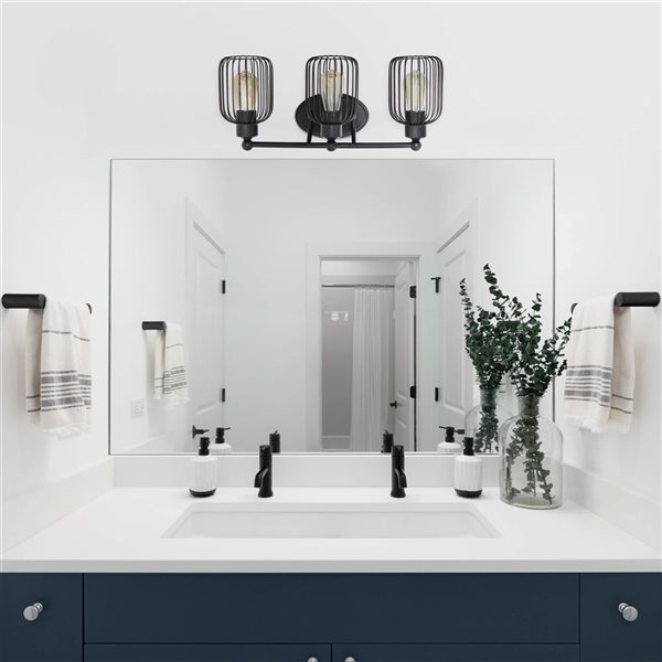Lalia Home Ironhouse 3-Light Black Industrial Cage Wall Light Fixture