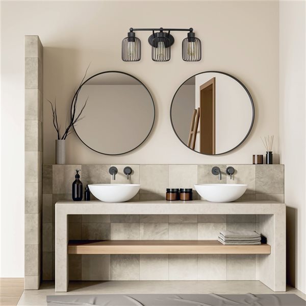 Lalia Home Ironhouse 3-Light Black Industrial Cage Wall Light Fixture