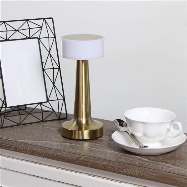 Simple Designs Mushroom Magic 8.5-in H Gold Cordless Dimmable and Rechargeable Saucer Desk Lamp w/ Touch Sensor