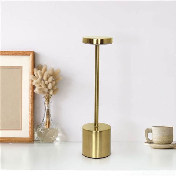 Simple Designs Mushroom Magic 12.75-in H Gold Cordless Disc Dimming and Rechargeable Stick Desk Lamp w/ Touch Sensor