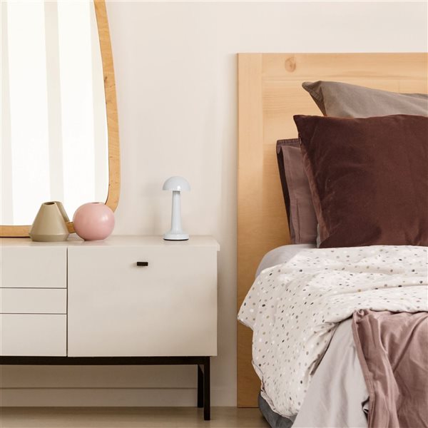 Simple Designs Mushroom Magic 8.9-in H White Cordless Dimmable and Rechargeable Saucer Desk Lamp w/ Touch Sensor