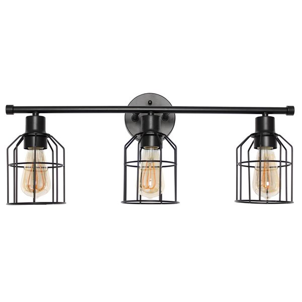 Lalia Home Studio Loft 3 Light Matte Black Industrial Wired Vanity Light