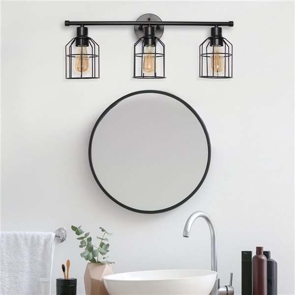Lalia Home Studio Loft 3 Light Matte Black Industrial Wired Vanity Light