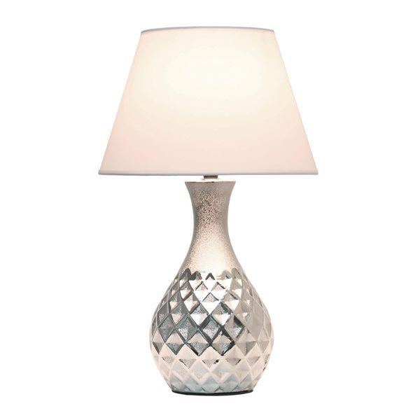 Lalia Home 20.5-in H Nickel Table Lamp w/ Diamond Pattern Base and White Shade