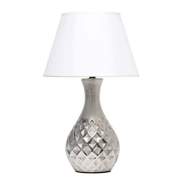 Lalia Home 20.5-in H Nickel Table Lamp w/ Diamond Pattern Base and White Shade