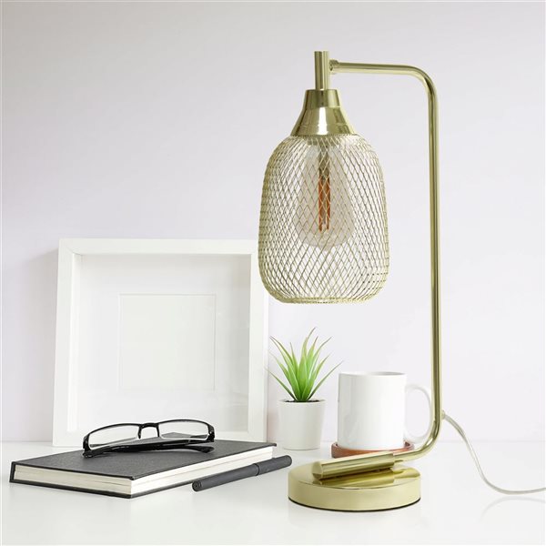 Elegant Designs 19-in H Gold Mesh Wire Desk Lamp w/ On/Off Switch and Metal Shade