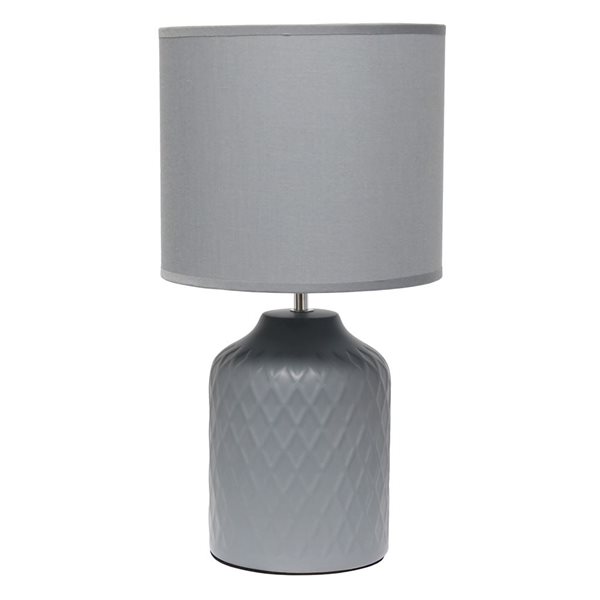 Simple Designs Touch of Chevron 17-in H Grey Ceramic Table Lamp w/ Drum Shade