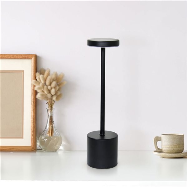 Simple Designs Mushroom Magic 12.75-in H Black Cordless Disc Dimming and Rechargeable Stick Desk Lamp w/ Touch Sensor