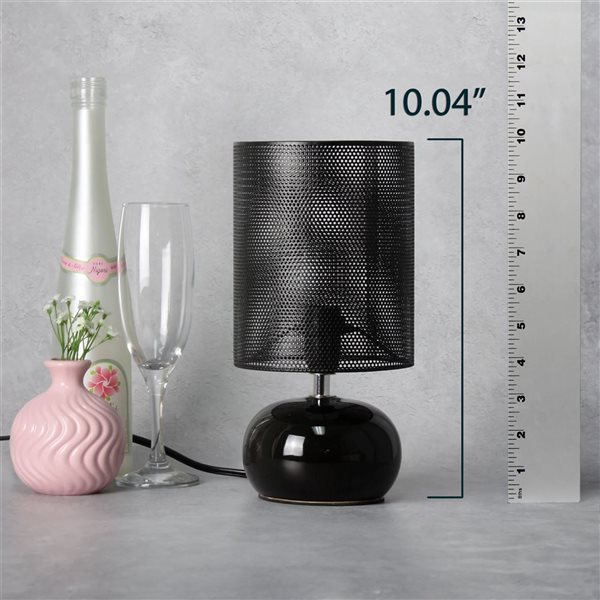 Simple Designs Mesh Around 10-in H Black Bedside Mini Ceramic Table Lamp w/ Mesh Shade