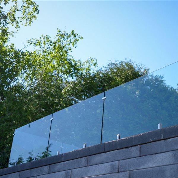 RF Tranparent 46 x 7.9-in Tempered Glass Panel for Glass Railing and Glass Fence 12-mm w/ 2 Spigots