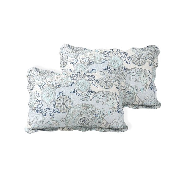 Marina Decoration 3-Piece Blue Mandala Floral Pattern Quilt-Style Bedspread Set - King Size