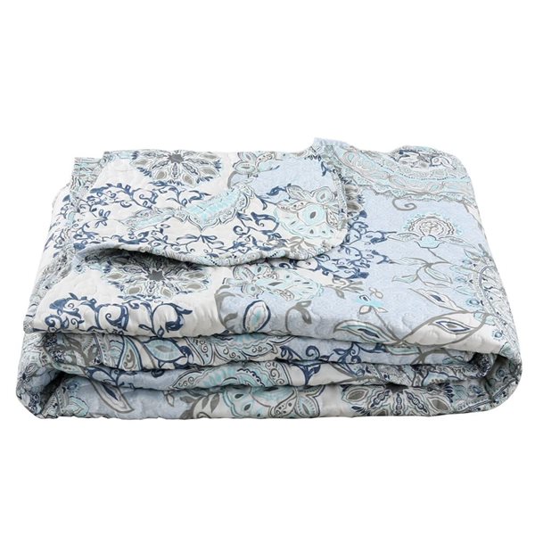 Marina Decoration 3-Piece Blue Mandala Floral Pattern Quilt-Style Bedspread Set - King Size