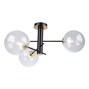 Artcraft Lighting Aurelia 31.5-in W Modern 3-Light Semi-Flush-Mount Light w/ Clear Glass Globes - Matte Black/Brass