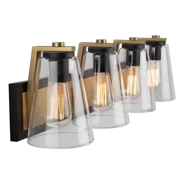 Artcraft Lighting Treviso Black/Brass Metal 4-Light Bathroom Vanity Light w/ Clear Glass