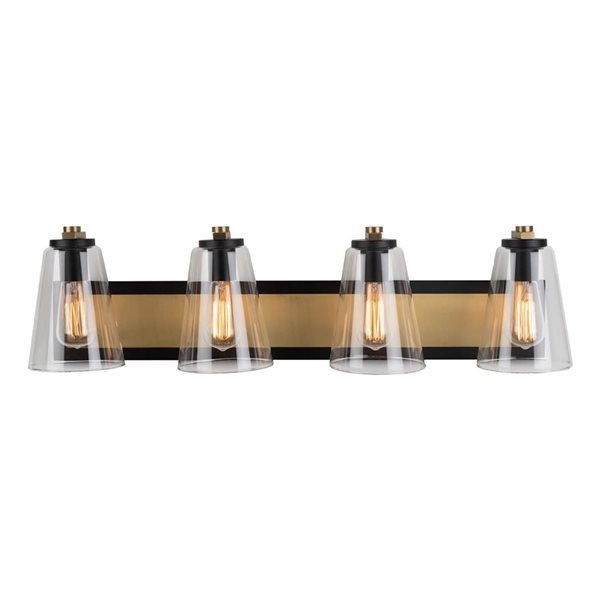 Artcraft Lighting Treviso Black/Brass Metal 4-Light Bathroom Vanity Light w/ Clear Glass