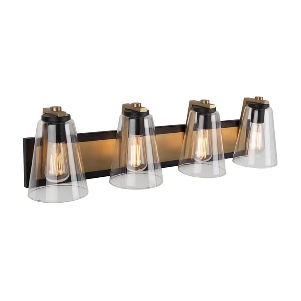 Artcraft Lighting Treviso Black/Brass Metal 4-Light Bathroom Vanity Light w/ Clear Glass