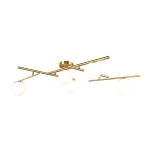 Artcraft Lighting Modena 34.5-in W Contemporary 5-Light Semi-Flush-Mount Light w/ Frosted Glass Globe - Brushed Brass