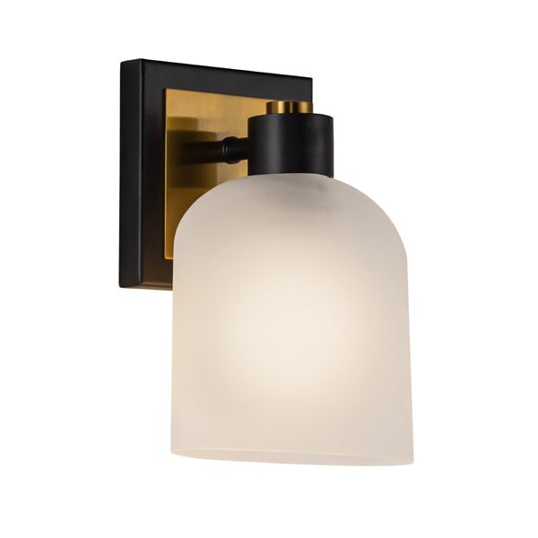 Artcraft Lighting Lyndon Black/Brushed Brass Metal 1-Light Bathroom Wall Sconce w/ Opal Glass