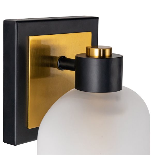Artcraft Lighting Lyndon Black/Brushed Brass Metal 1-Light Bathroom Wall Sconce w/ Opal Glass