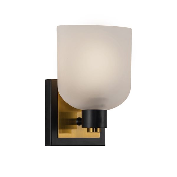 Artcraft Lighting Lyndon Black/Brushed Brass Metal 1-Light Bathroom Wall Sconce w/ Opal Glass