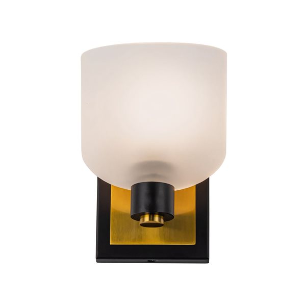 Artcraft Lighting Lyndon Black/Brushed Brass Metal 1-Light Bathroom Wall Sconce w/ Opal Glass