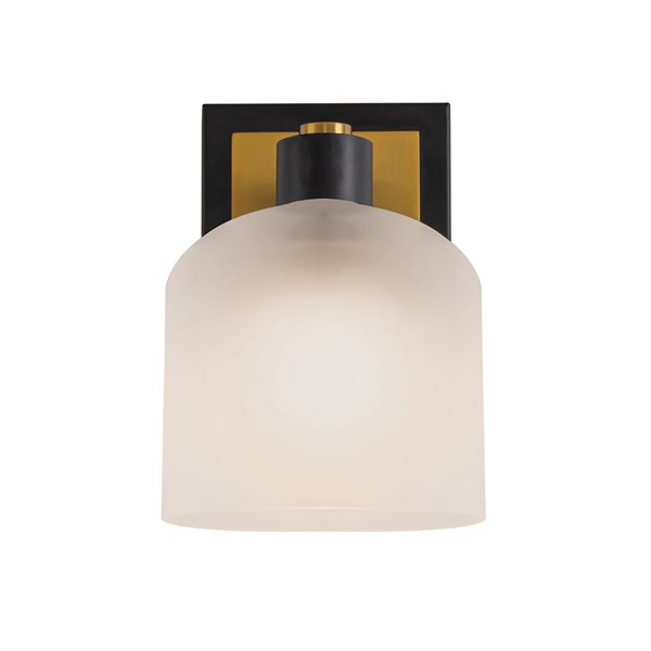 Artcraft Lighting Lyndon Black/Brushed Brass Metal 1-Light Bathroom Wall Sconce w/ Opal Glass