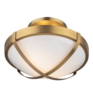 Artcraft Lighting Cara 12.5-in dia Brushed Brass Metal Semi-Flush-Mount Light w/ Frosted Glass